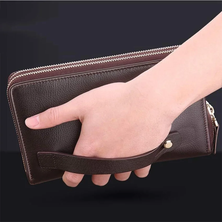 Fashion Business Men's PU Leather Wallets Handbag Multifunctional Bank/ID Card Holder Wallet Double Zippers Large Bag
