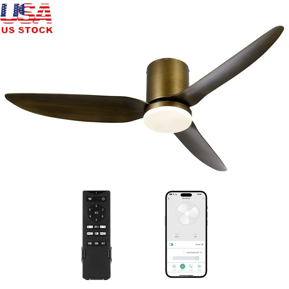 

Smart Ceiling Fan with Light 52 Inch Flush Mount Remote App Voice Control 6 Speeds Dimmable LED Quiet Motor Ideal Home