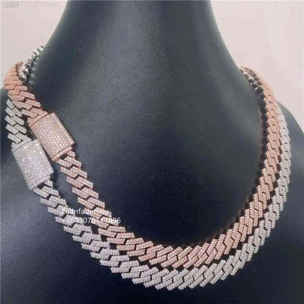 

Luxury Jewelry Pass Diamond Tester in Stock Iced Out Two Row Stone 10mm Vvs Moissanite Cuban Chain Necklace