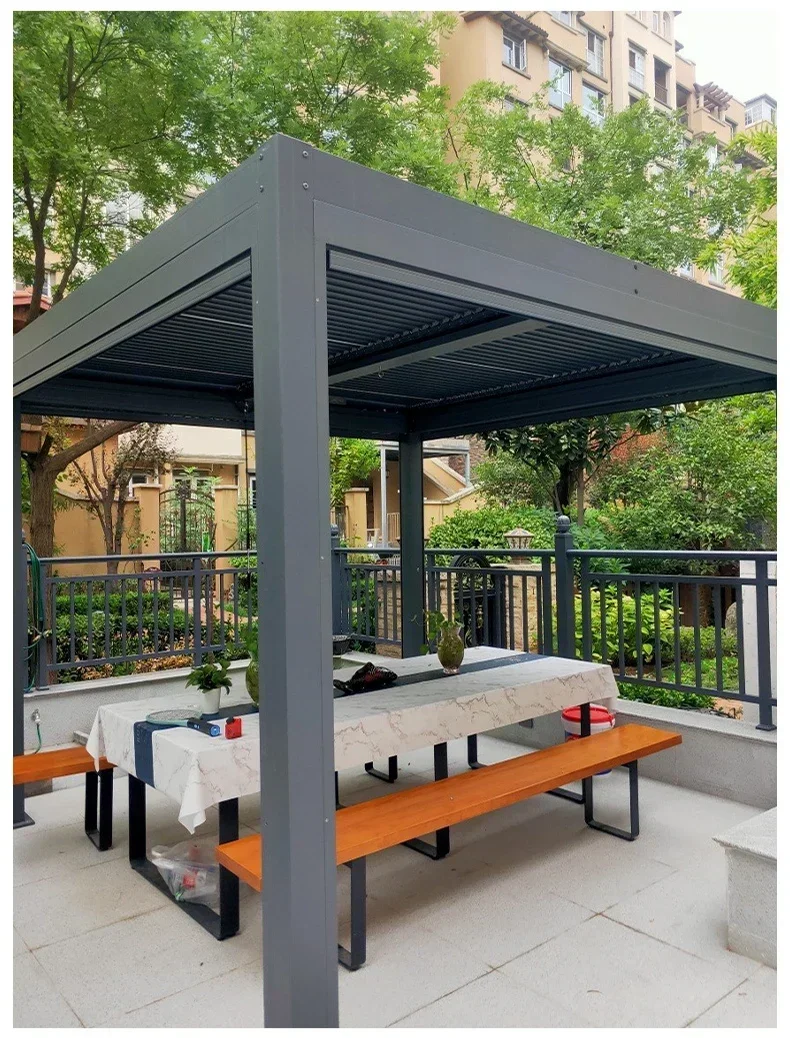 

Outdoor pavilion courtyard aluminum alloy electric leisure garden new Chinese villa awning canopy roof