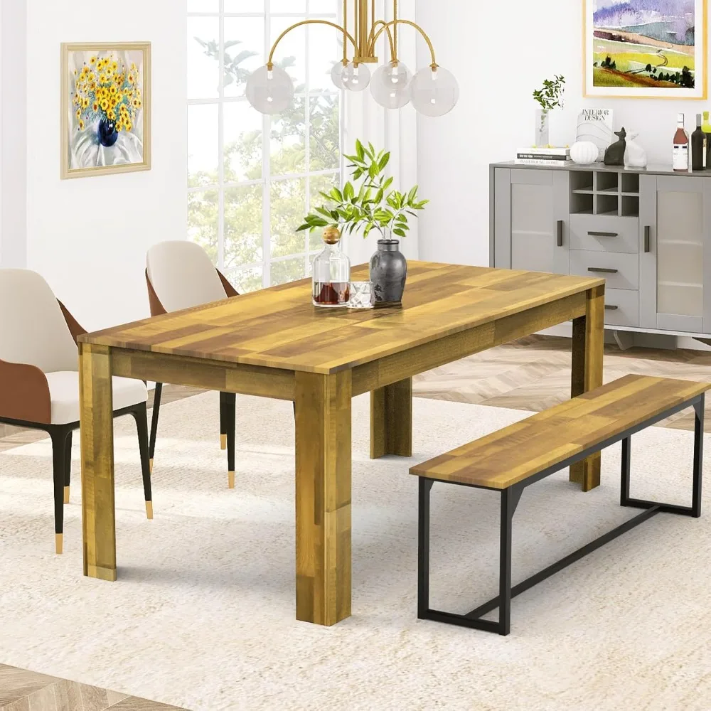 Large Farmhouse Dining Table, Wood Rectangular Long Table for Big Family, Waterproof & Scratch Resistant