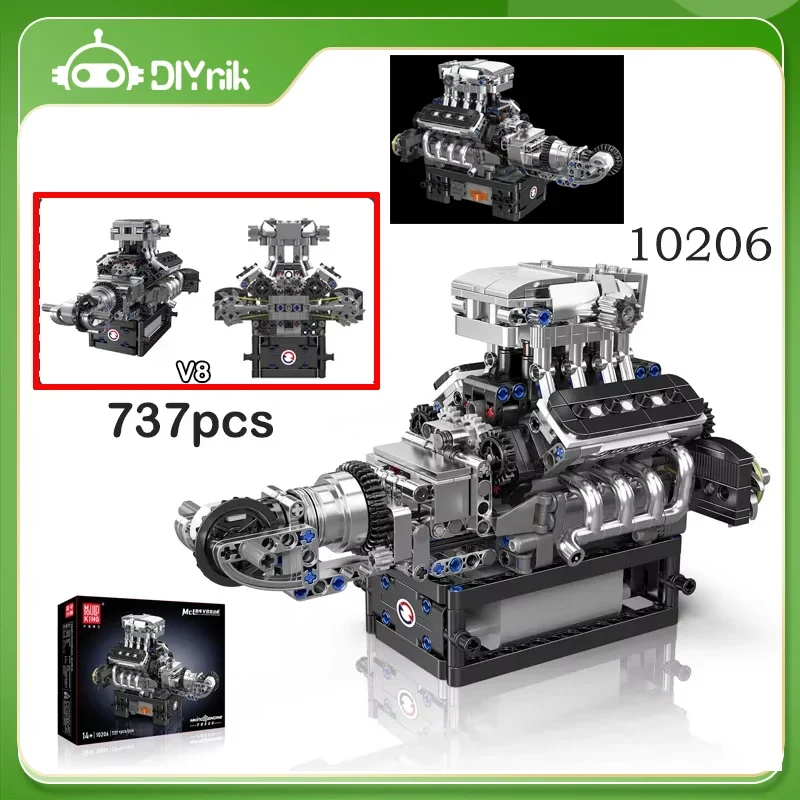 

737 шт. 10206 спортивный автомобиль V8 набор строительных блоков двигателя с имитационной моделью двигателя технические кирпичи автомобиль украшения подарочные игрушки