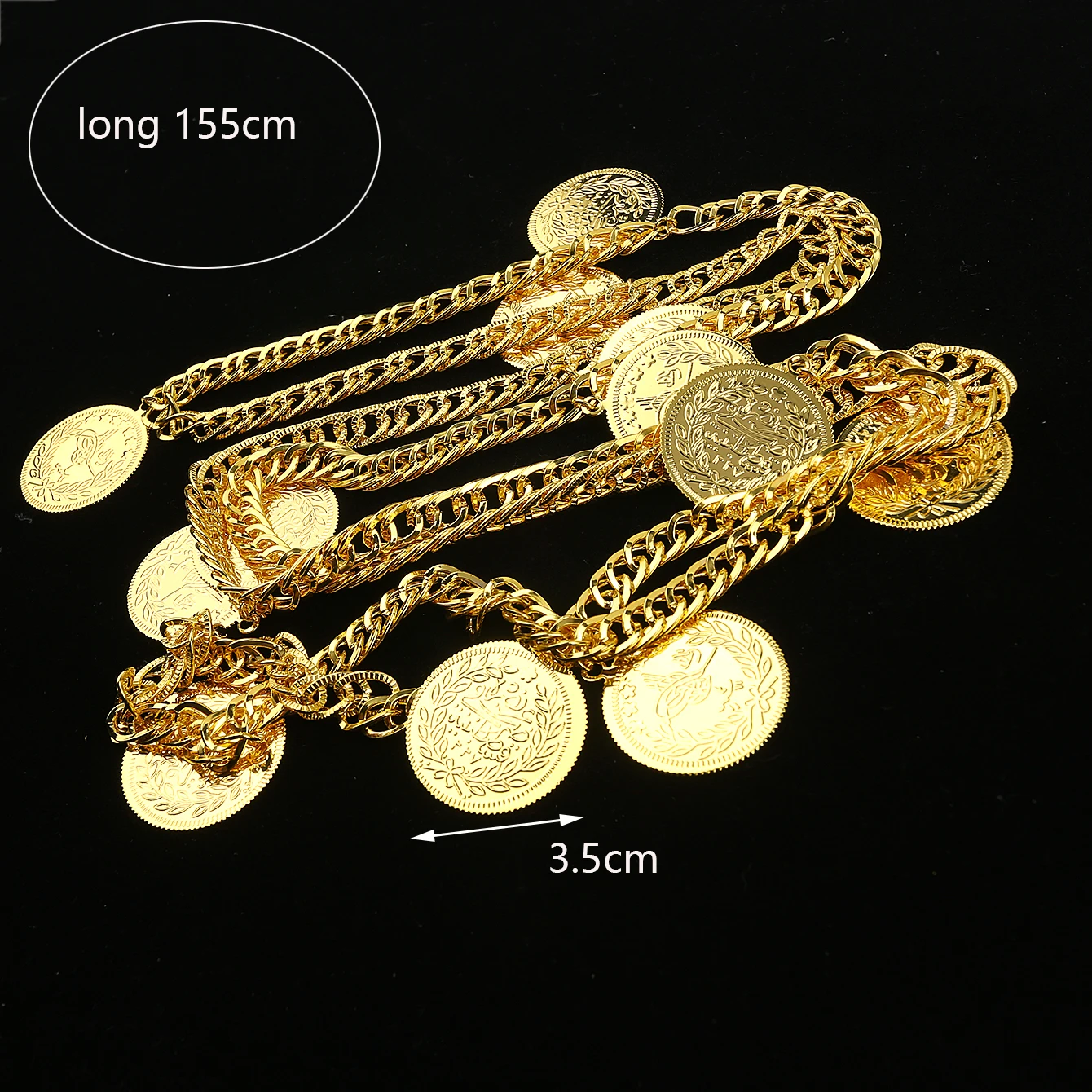 Gold Plated Long Chain Turkish Coin Necklace for Women Ethnic Kurdish Wedding Bridal Jewelry Luxury Gold Body Chain Accessory