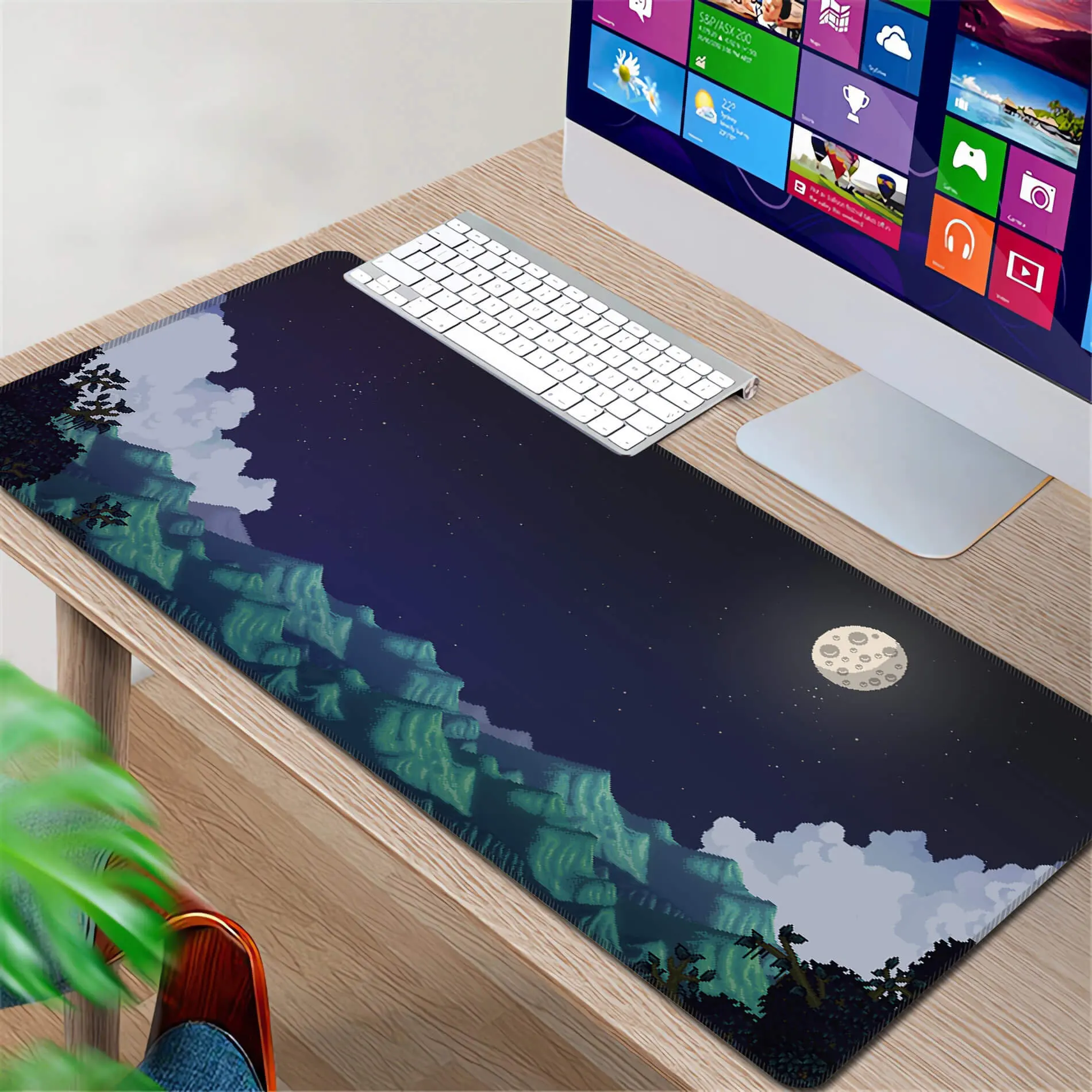 Digital Valley Desk Mat, Stardew Gaming Mouse Pad, Vintage Gamer Desk Mat, Retrowave Desk Decor, Computer Mat with Keyboard