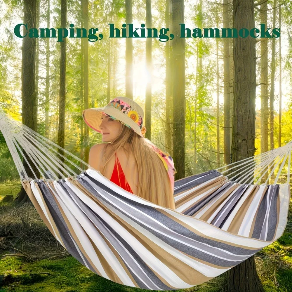 Durable Portable Outdoor Camping Hanging Bed Thick Canvas Anti-rollover Children Double Swing Hammock for Patio Garden Backyard - Image 2