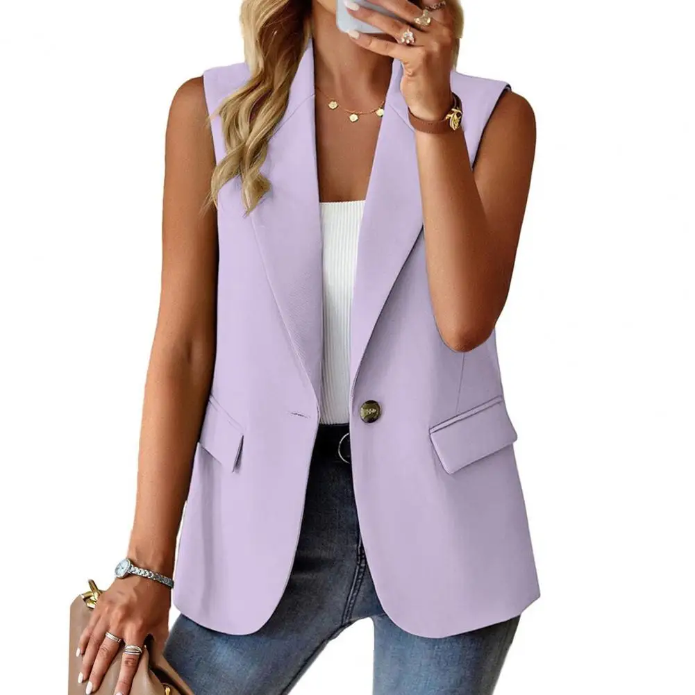 Women Suit Jacket Stylish Sleeveless Women's Work Vest with Flap Pockets Lightweight Office Waistcoat with Open Front for Summer