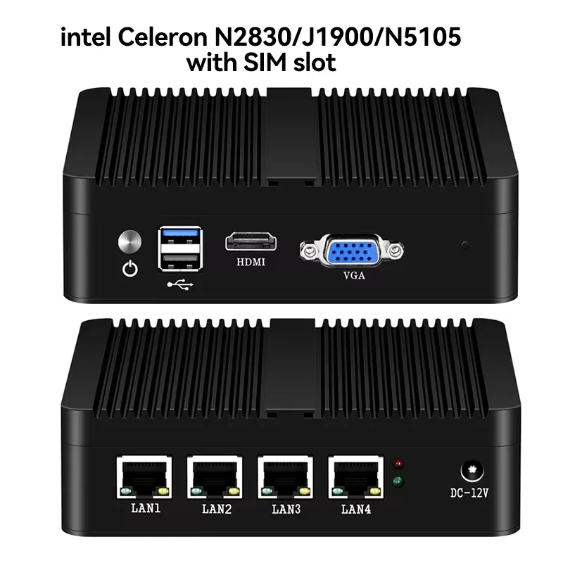 كمبيوتر صغير بدون مروحة Intel Celeron, J4125, N5105, N2830, N4000, N100, 4x1900G, إيثرنت, يدعم النوافذ, Linux, Pfsense, OpenWrt