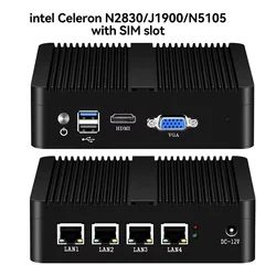 Fanless Mini PC Intel Celeron J1900 J4125 J6412 N5105 N2830 N100 4x 2.5G Ethernet Support Windows Linux Pfsense OpenWrt