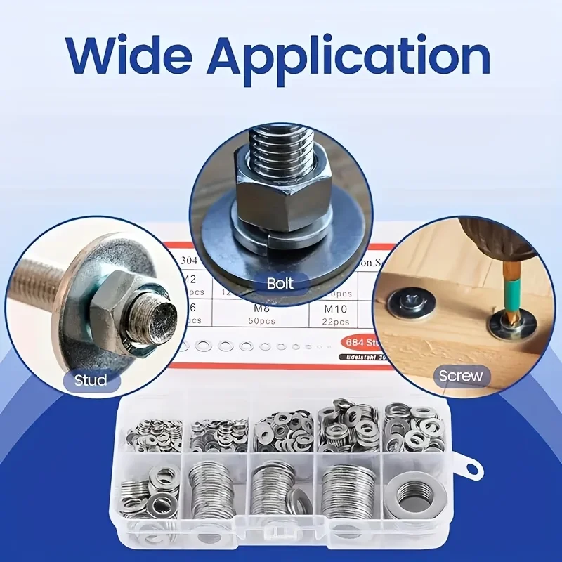 180PCS DIN125 Metric Flat Washer Assortment Kit Spacer Shim Fastener Hardware Set Repair Kit M2.5 M3 M4 M5 M6 M8 M10
