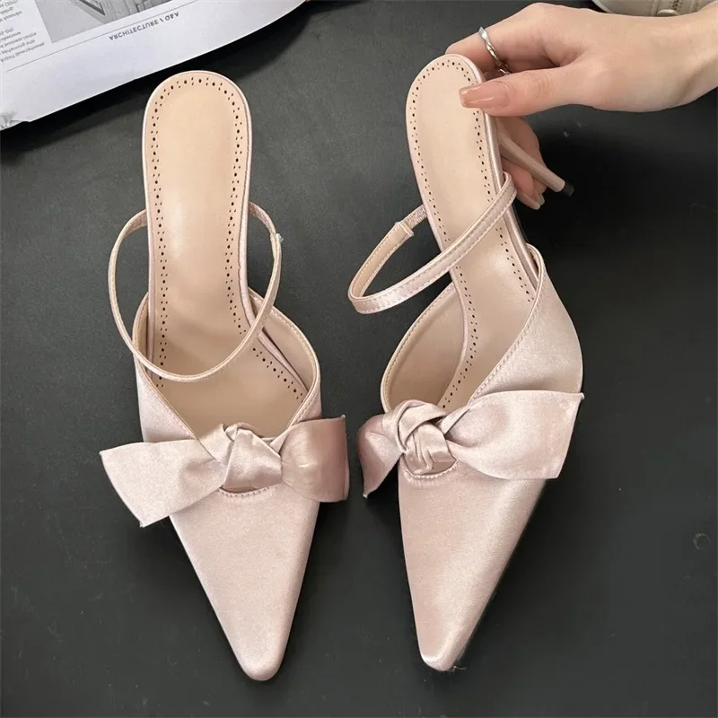 

Aneikeh Summer Fashion Design Butterfly-knot Pointed Toe New Style Thin High Heels Women Pumps Banquet Wedding Female Shoes
