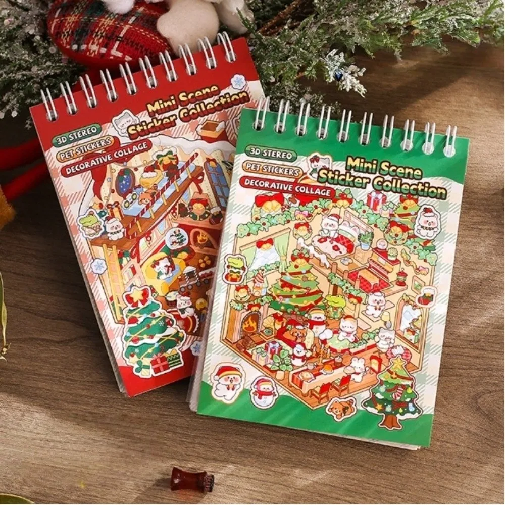 Merry Christmas Miniature Scenes Sticker Mini Size 6 Scenes DIY Sticker Books Creative Crafting Cartoon Pocket Sticker Book