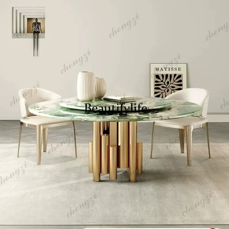 D80 pure natural luxury stone round dining table Italian light luxury premium French marble round dining table