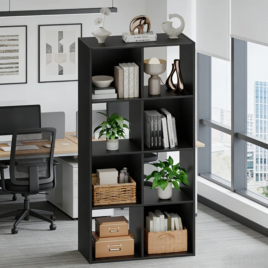 

8-Cube Office Bookshelf - Open Storage Organizer Featuring 4 Detachable Back Panels for Workplace Use