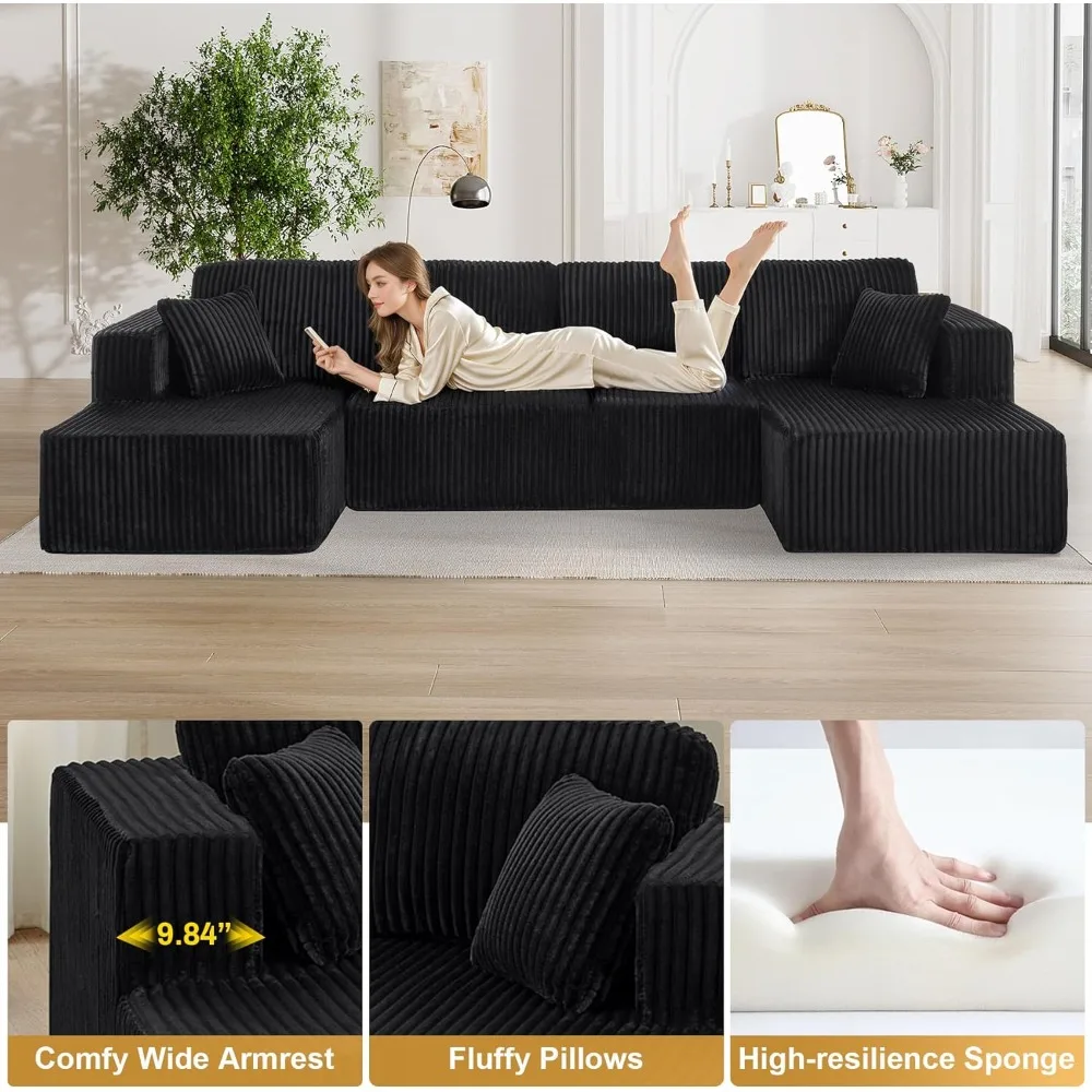 132" Modular Sectional Couches for Living Room, Boneless U Shaped Cloud Couch with Chaise Lounge, Comfy Cozy Plush