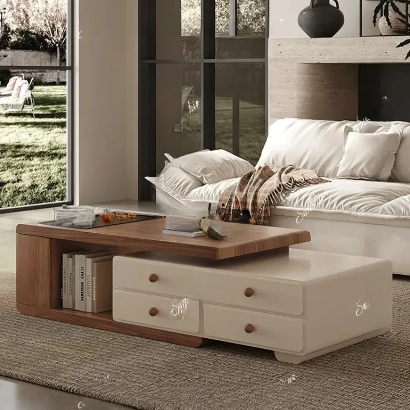 Q Living room home retro style walnut color telescopic modern simple tea table   FT