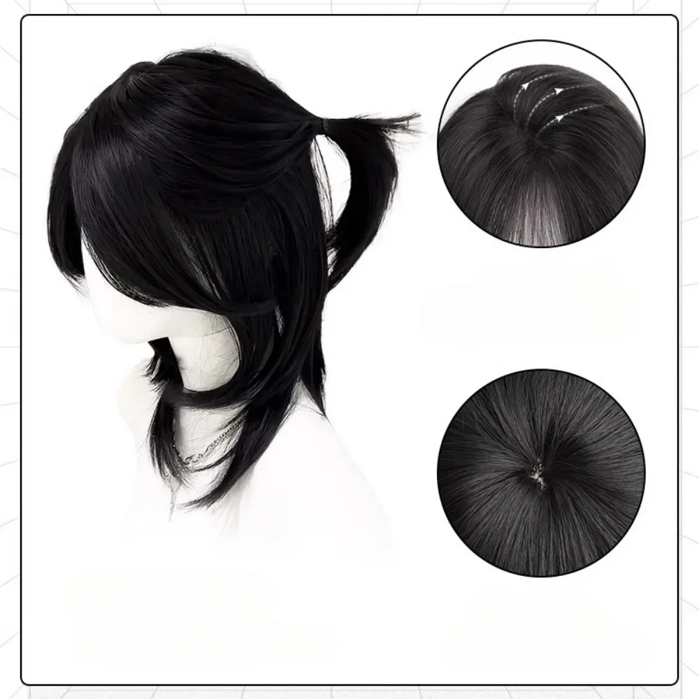 Black Short Wig Cos Japanese Anime Cosplay Wig 38cm Cool Sissy Headband  Wigs Punk High Quality Synthetic Wigs