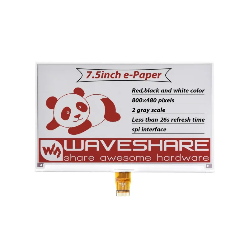 Sombrero de pantalla de tinta electrónica de papel electrónico de 7,5 pulgadas (B) para Raspberry Pi, 800 × 480 píxeles, tres colores rojo/negro/blanco, interfaz SPI