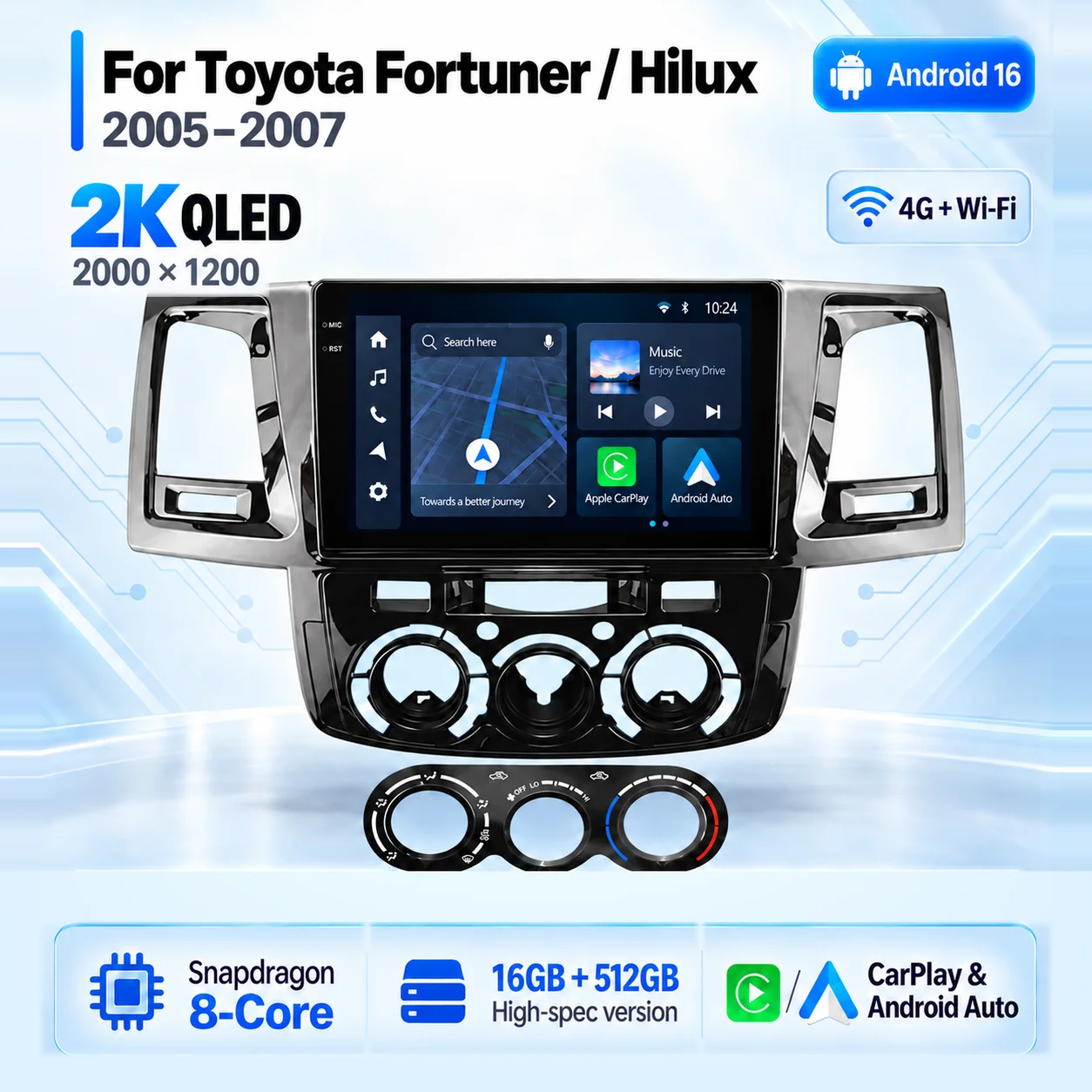 Android 16 Carplay Car Radio Multimedia Player For Toyota Fortuner Hilux Revo Vigo 2005-2007 Autoradio Stereo 2din Head Unit