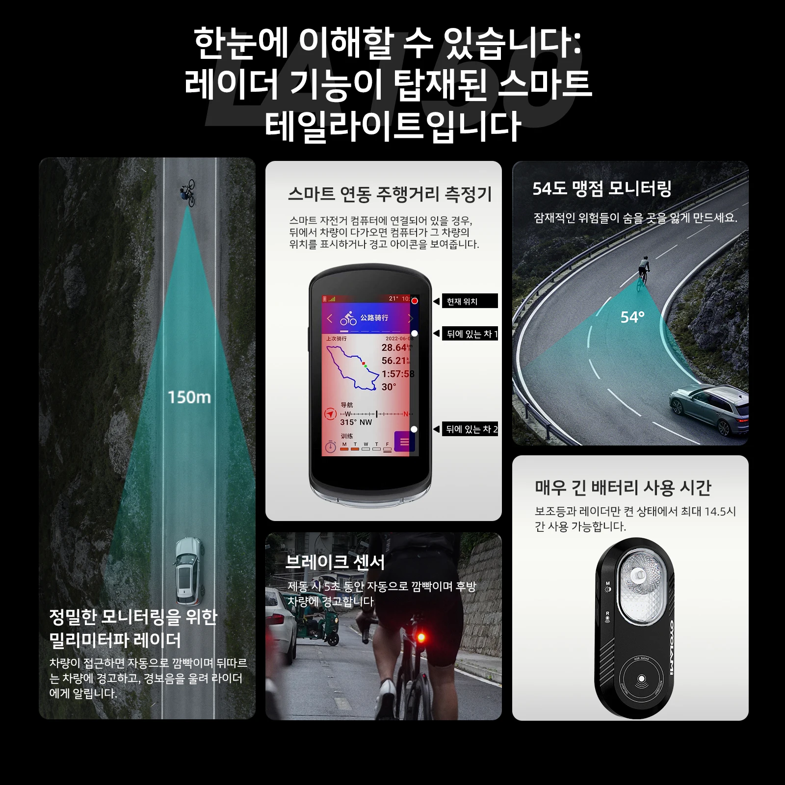 CYCLAMI LA150 Radar Tail Light Bike Smart Brake Taillight Warning Rechargeable IPX6 Waterproof Cycling Safety Warning Rear Lamp 썸네일 2