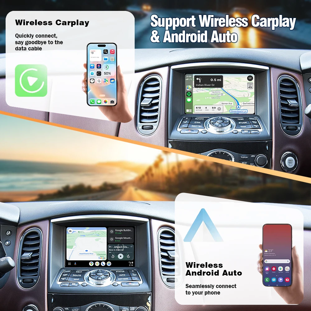 Boîtier décodeur sans fil AUTOTOP CarPlay Android Auto pour Infiniti FX35 FX37 QX70 EX35 EX37 QX50 G37 M37 M56 Q70 JX35 QX60 QX80 Q60 Nissan Patrol Y62 GT-R R35 370Z Z34 Interface de rétrofit d'écran HD d'origine AirPlay MirrorLink Bluetooth AUX Caméra OEM