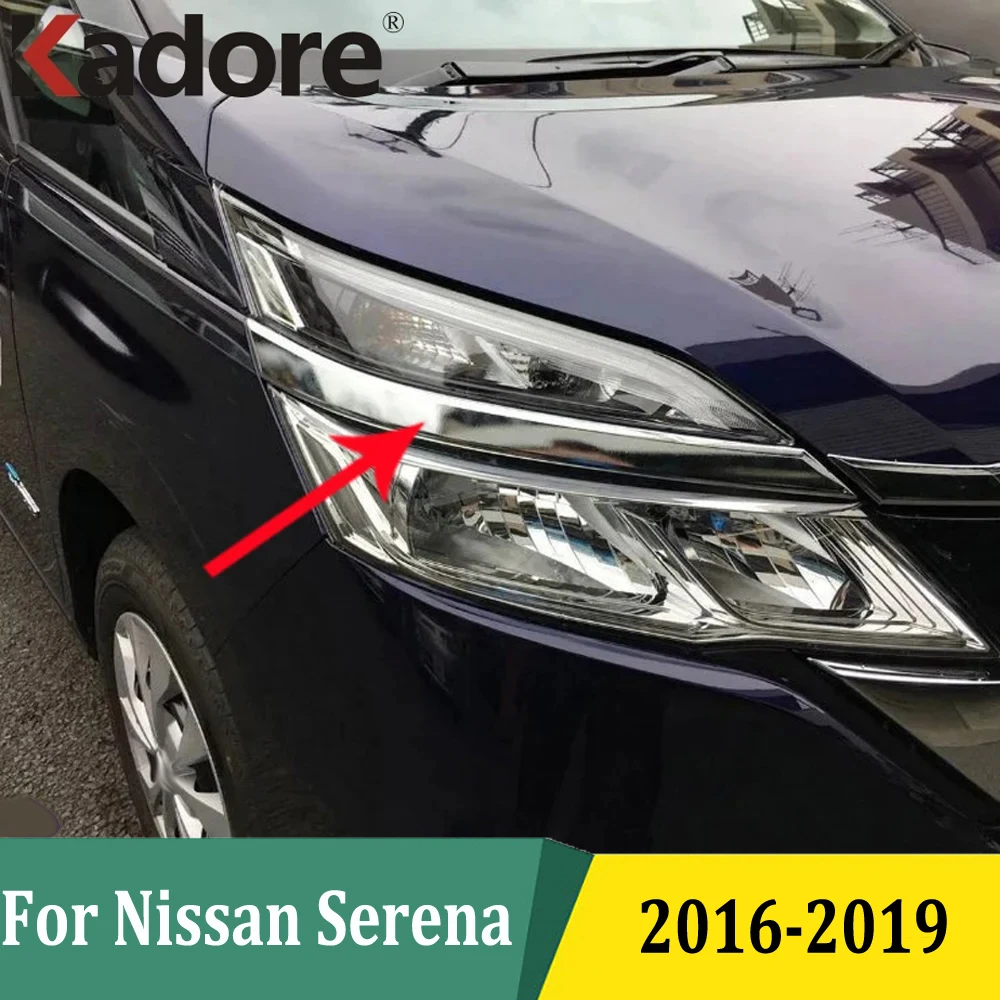 

Полоски для бровей для Nissan Serena 2016 2017 2018 2019, хромированная передняя фара, крышка лампы, накладка, аксессуары для стайлинга автомобиля