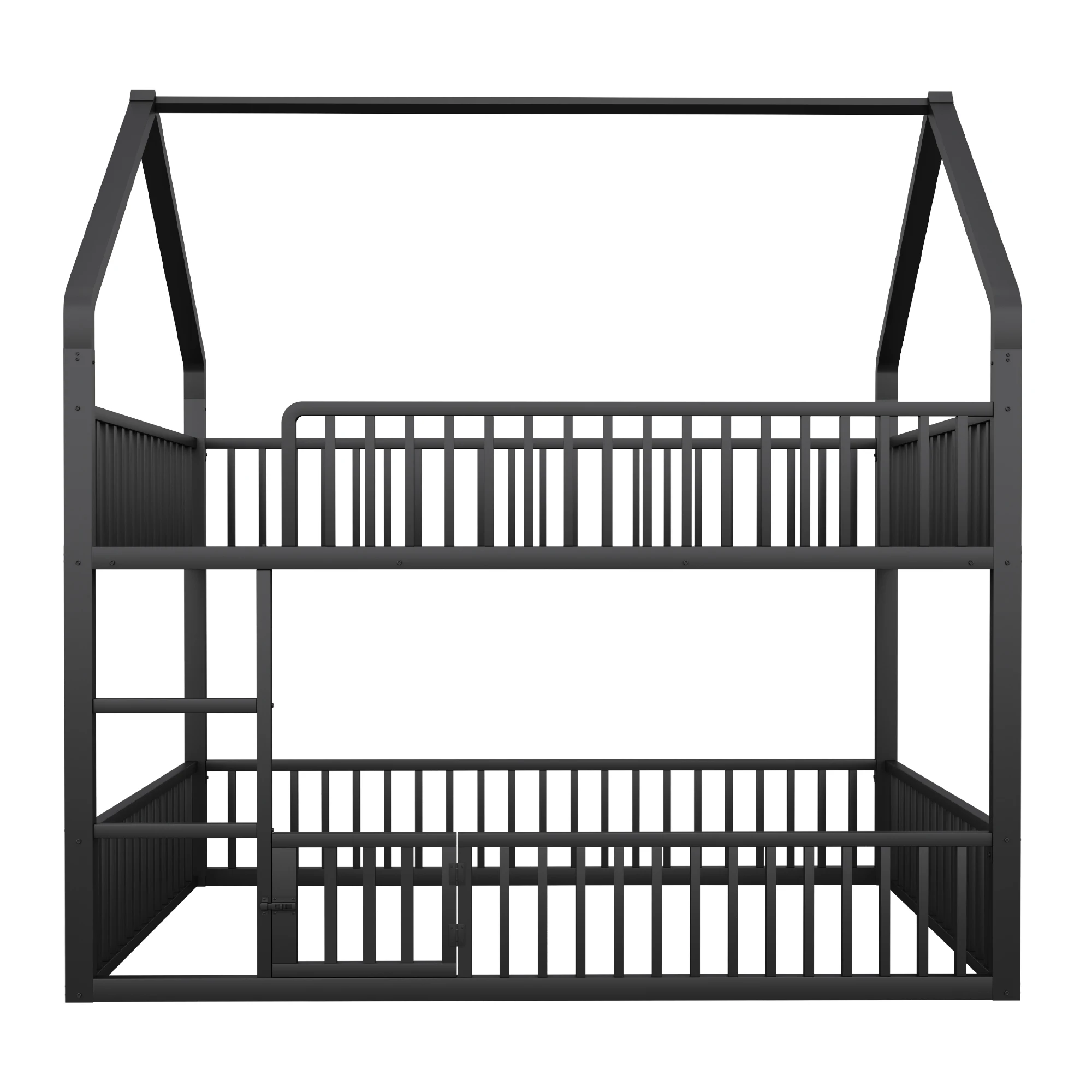 KOMHTOM Etagenbett Metall Doppelbett Kinder mit Treppe Loft Design und unterem Bett mit kleiner Tür zum Öffnen und Schließen