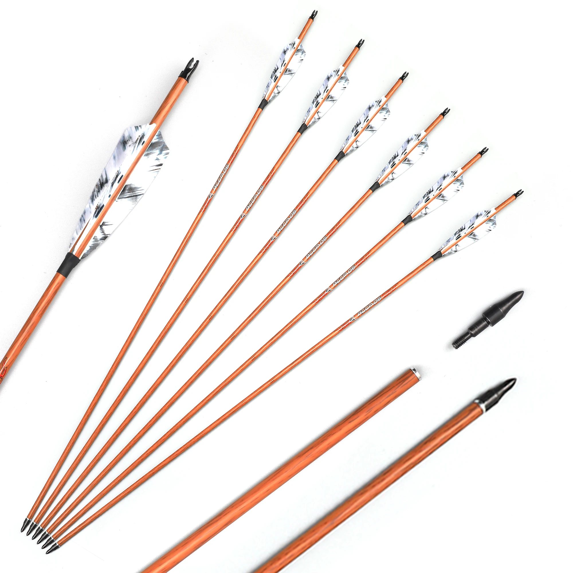 6/12pc 32 Inch Wood Skin Carbon Arrows Spine 350 400 450 500 600 700 With 4\