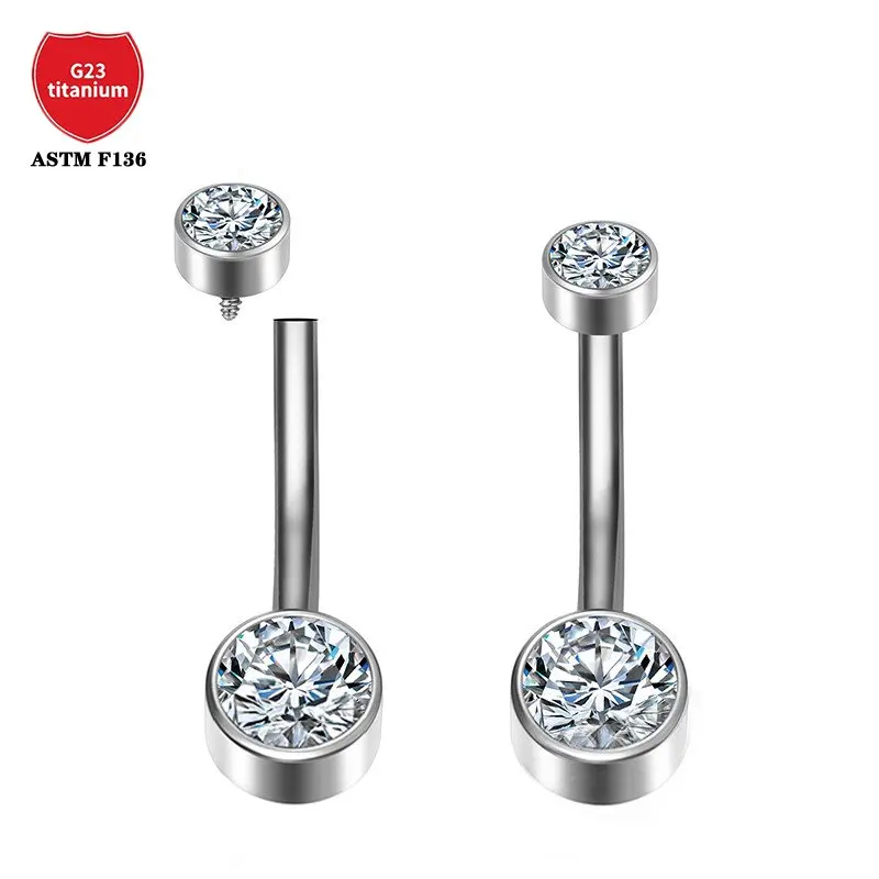 ASTM G23 Titanium Belly Button Piercing Industrial Hinge Segment External Helix Zircon Fashion Charming Body Jewelry Wholesale