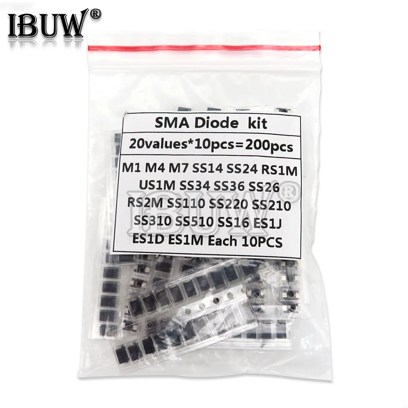 20value*10PCS=200PCS SMD diode Assorted Kit contains SS110 SS220 SS210 SS310 SS510 SS16 SS26 SS34 SS36 ES1J ES1D M7 M4 US1M