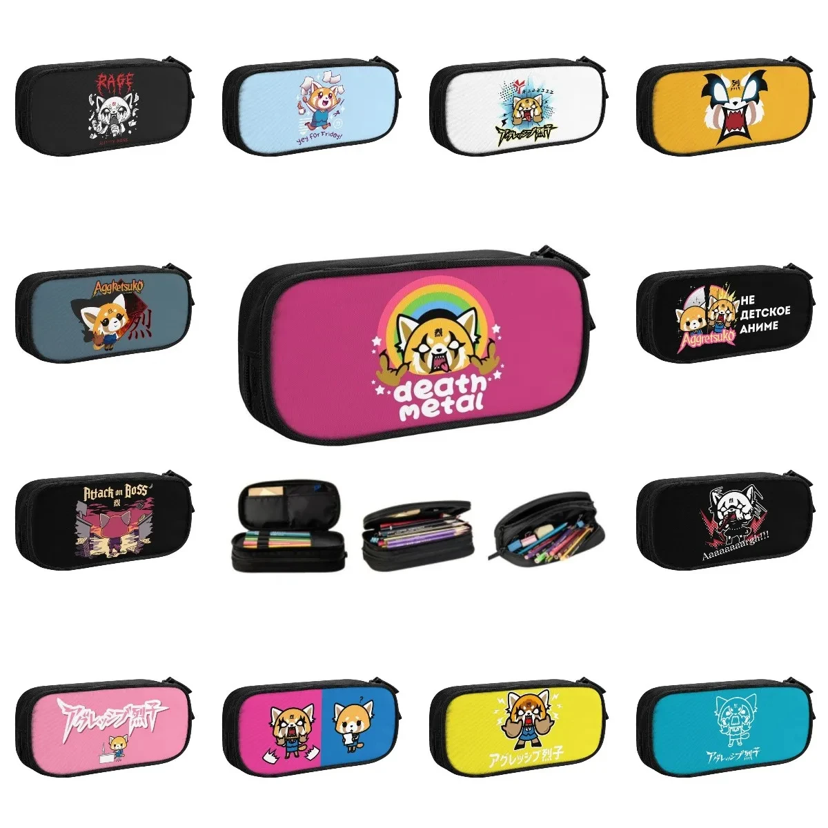 Estuche de lápices Aggretsuko, estuche de papelería, bolsa de soporte, caja organizadora para adolescentes, niñas, adultos, estudiantes