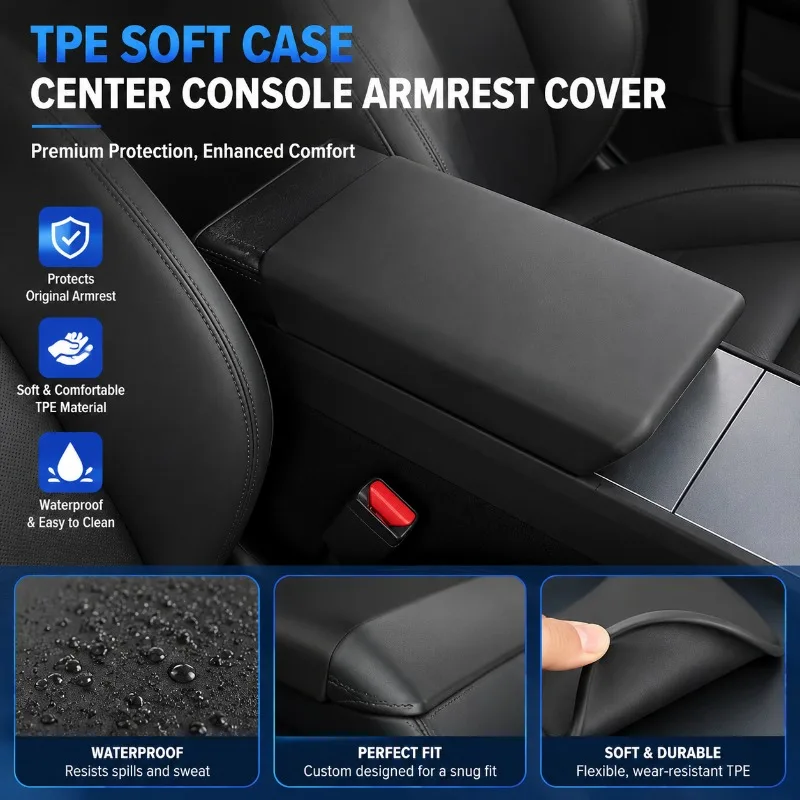 Car Center Console Armrest Cover Pad Waterproof Protective Box Cushion Auto Interior Accessories for updated model 3/Y of Tesla.