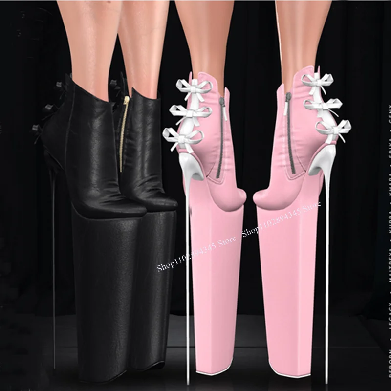 

Black Bow Knot Plus Platform Boots Thin High Heel Mid Calf Fashion Sexy Cool 2024 Casual Big Size Woman Shoes Zapatillas Mujer