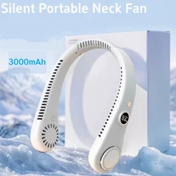 3000mAh Portable LED Digital Display Fan 5 Gear USB Charging Electric Fan Bladeless Silent Neck Fan Outdoor Air Cooler