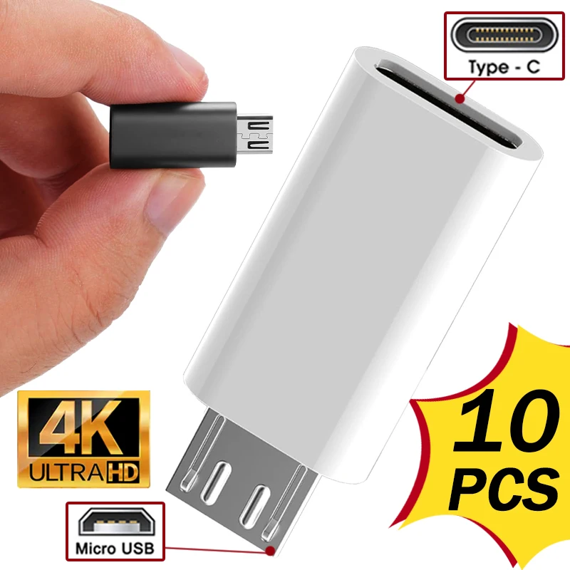 携帯電話アダプタータイプCメス-マイクロUSBオス、電話コンバーター、macbook、タブレット、ラップトップ、Samsungコネクター、10-1個