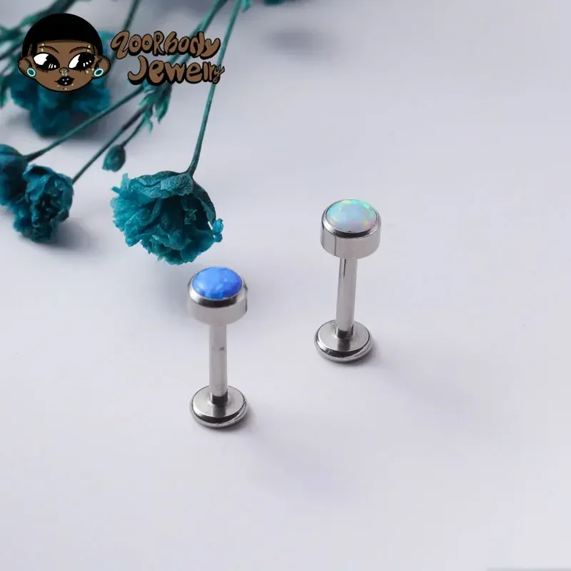 G23 Titanium Pierced Opal Earlobe Internal Thread Labret Lip Stud Cartilage Gothic Zircon Earrings Tragus Stud Punk Body Jewelry