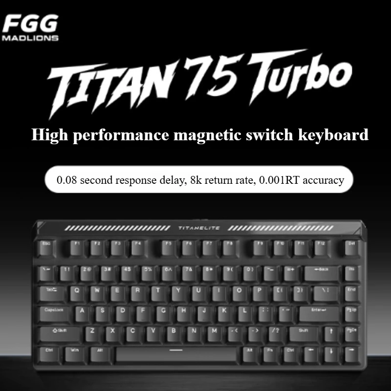 Teclado Magnético com Fio Madlions TITAN75 Turbo Personalizado com Taxa de Retorno de 8K, Teclado RGB para Jogos e Acessórios de Escritório