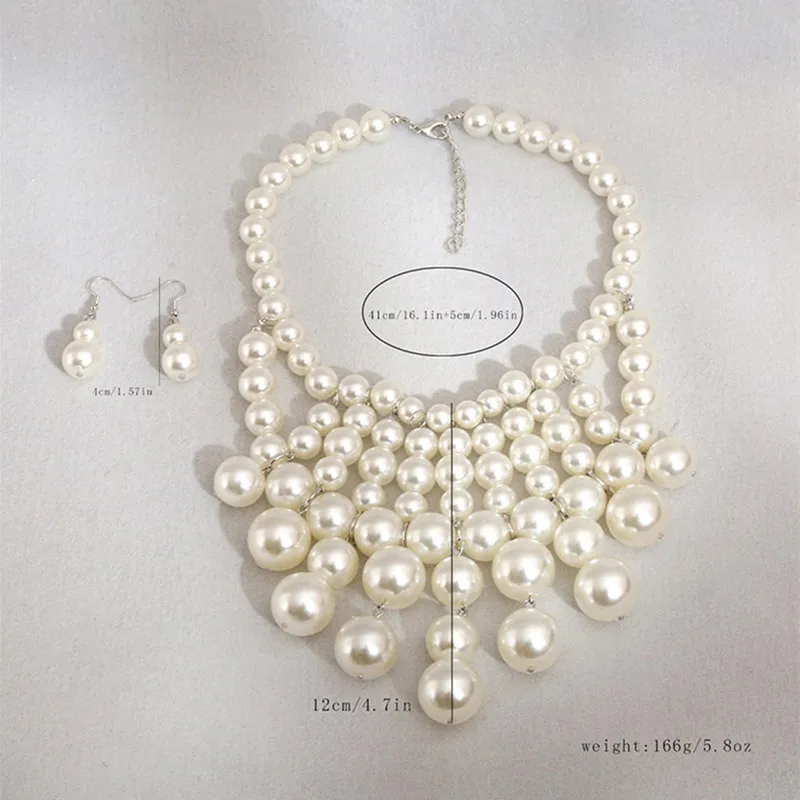 Kymyad Ethnic Style Handmade Jewelry Sets Simulated Pearl Tassel Chains Necklace Earrings Set For Women Bijoux Statement Collar