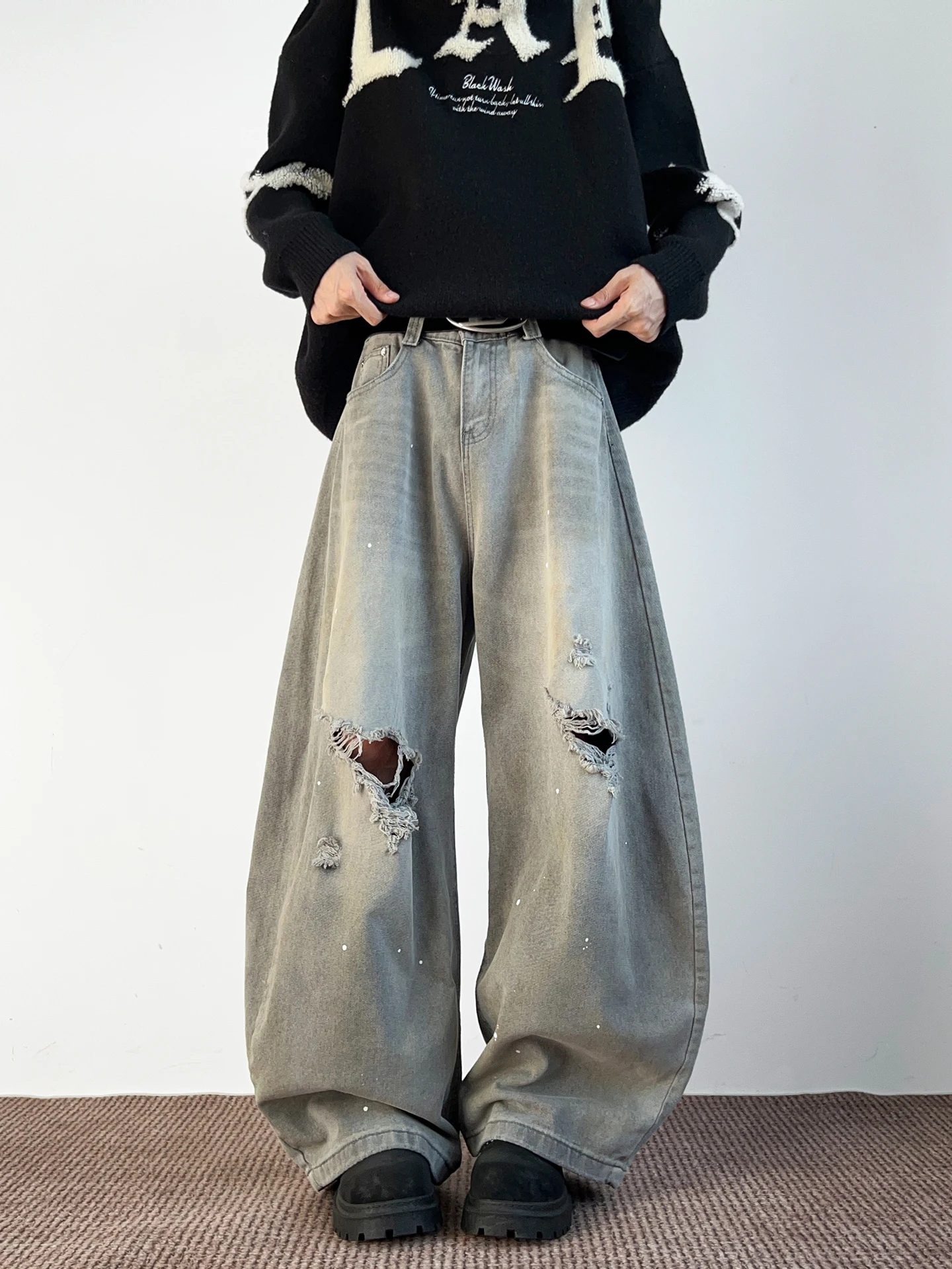 

Retro Waed Men's Straight Leg Jeans Spring Autumn Distred Casual Brand High Street Sport Pants Low Waist Zipper Fly