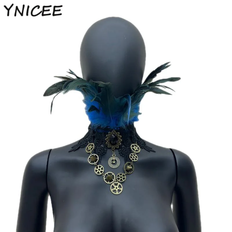 Woman Gothic Style Neck Scarves Wedding Party Shawl Dress Wrap Cape Halloween Turkey Children White Scarf Y2k Feather Choker Col