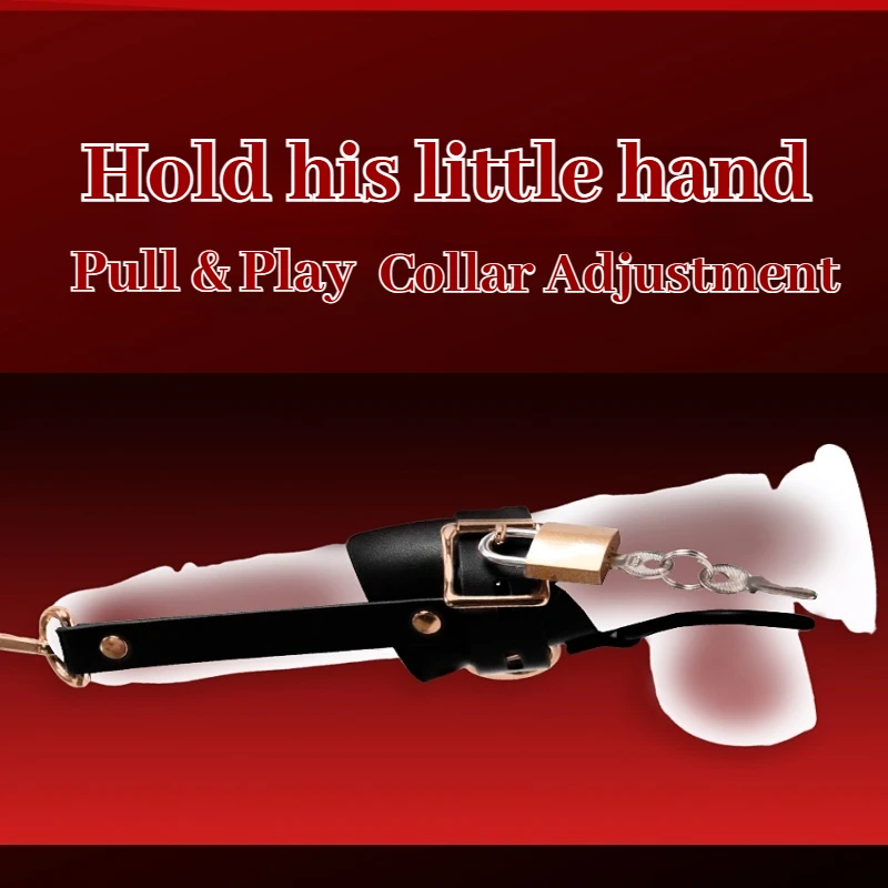 Leather Ball Stretcher with Leash Tug Down Scrotum Penis Ring Chastity Cock Cage BDSM Sex Toys For Men 18+ - view 3