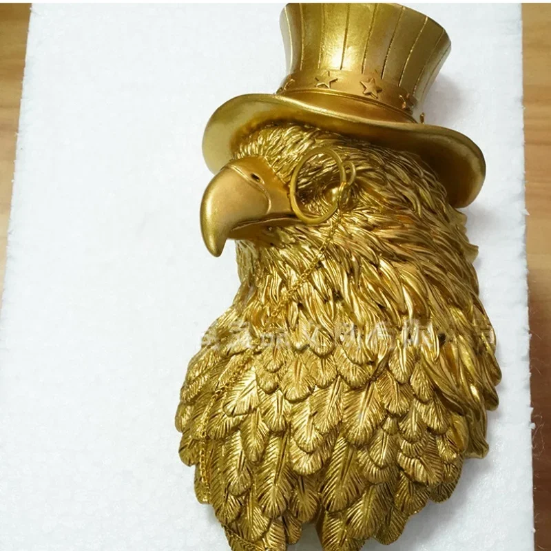 X22Resin Handicrafts Simulation Animal Wall Hanging Golden Eagle Animal Head Pendant Buffalo Bull Background Wall Home Decoratio