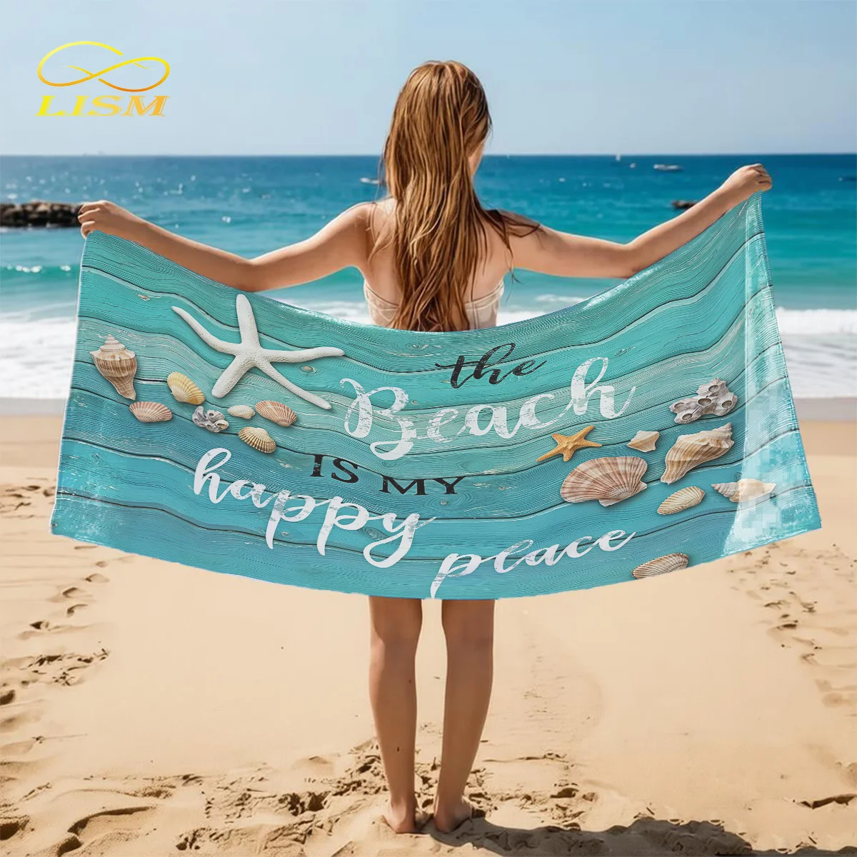 

LISM 1pc Teal Coastal Beach Towel-Oversized, Absorbent Microfiber, Quick Dry, Ideal for Travel, Swimming, Surfing Bath Towel
