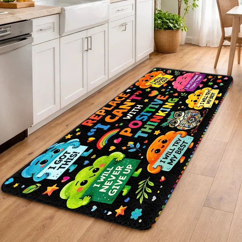 Non-Slip Motivational Rug Suitable for Study Area & Room - Positive Thinking Floor Mat with Backing, Machine Washable Soft Sui
