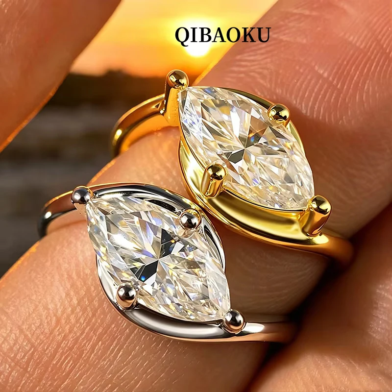 QIBAOKU 1CT 2CT Marquise Moissanite Wedding Rings for Women Jewelry Solitaire Lab Diamond Band Pure S925 Silver Wholesale 2026