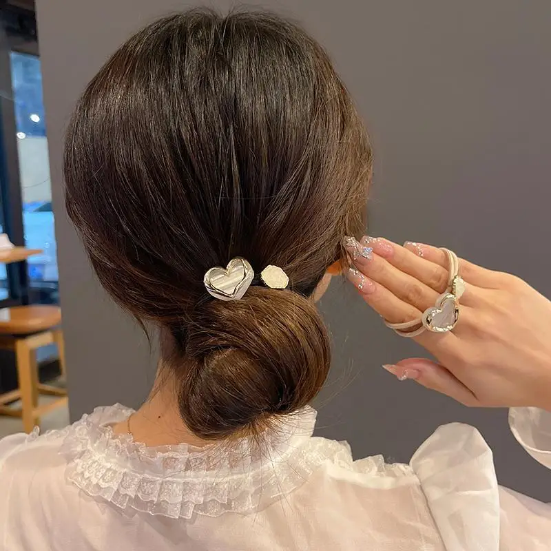

Durable Heart Hair Tie Premium High Elasticity Simple Elegant Korean Japanese Non Slip Elastic Band for Women Daily Black