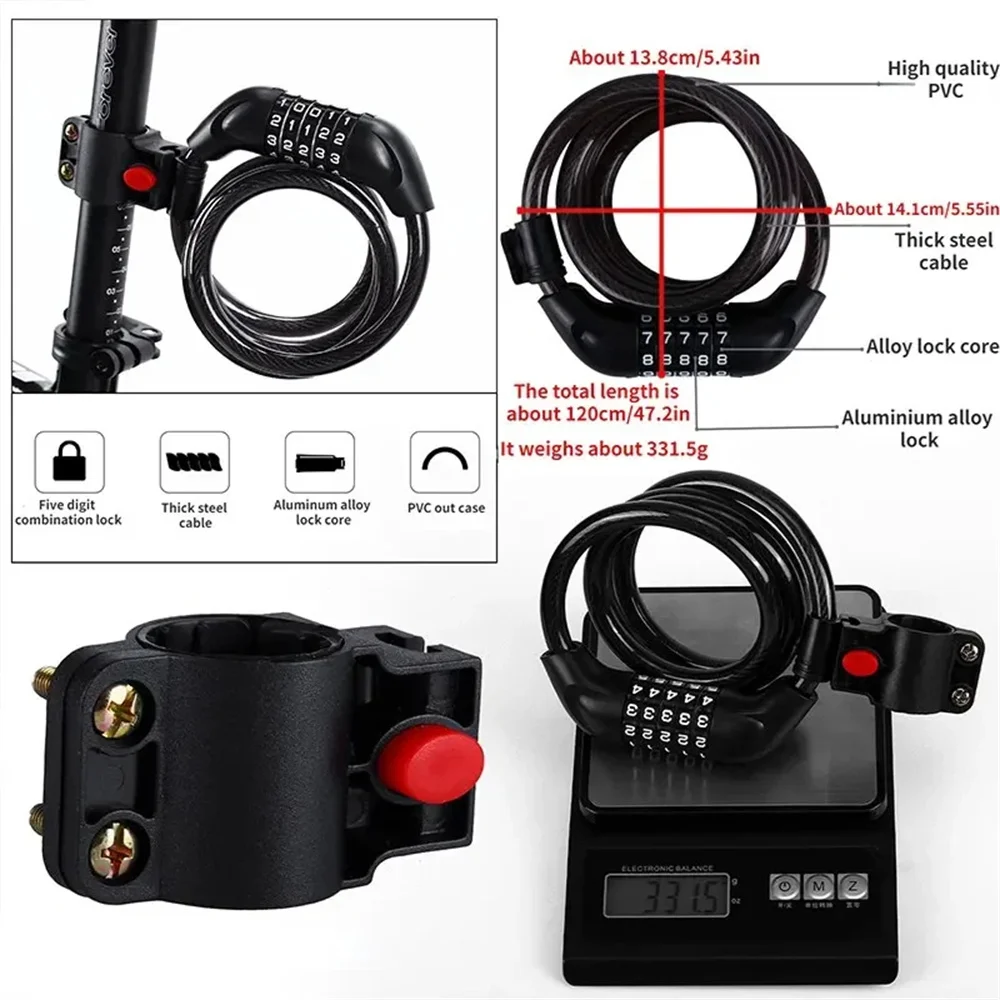 Portable Universal Bicycle Lock Mountain Bike 5 Digit Password Lock Anti-theft Security Steel Chain Motorcycle Password Lock image 6