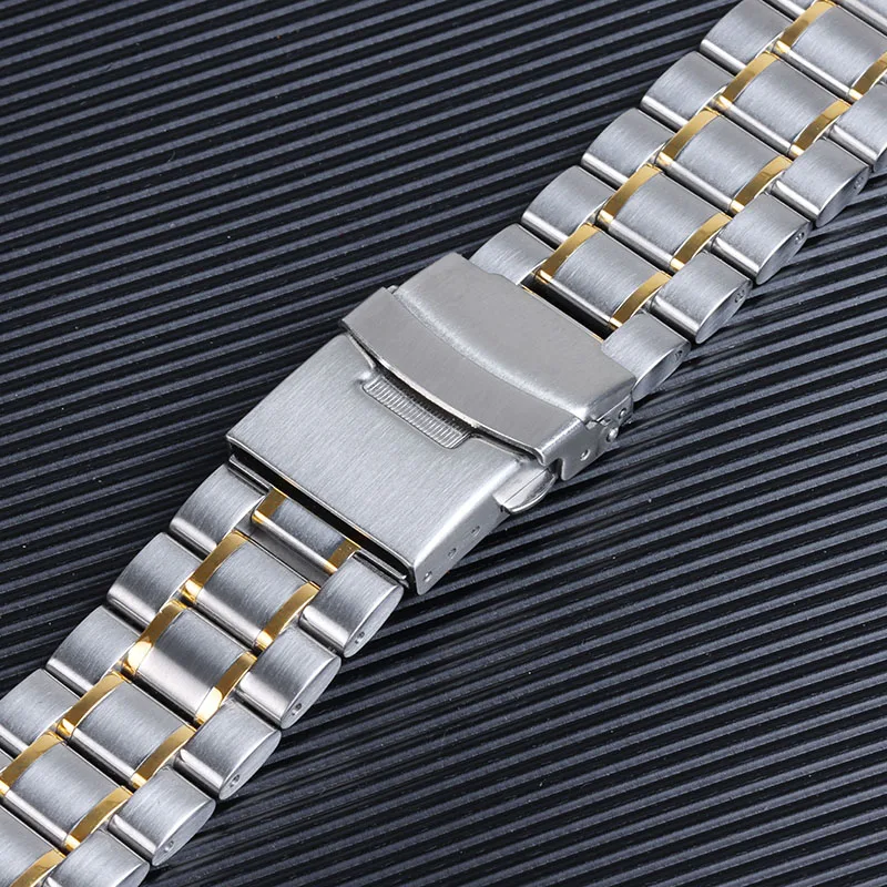 Arc End Solid Steel Watch Strap 18mm 20mm 22mm 24mm Stainless Steel Watchband Folding Buckle Men Universal Replacement Bracelet