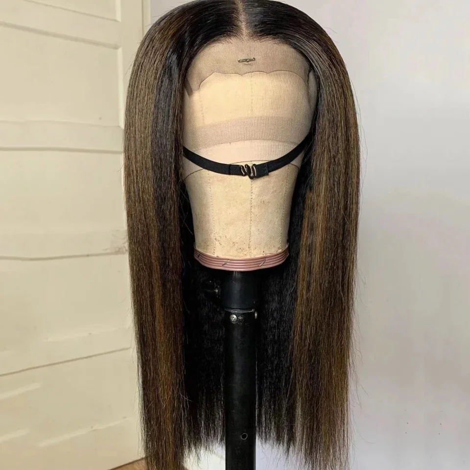 

26Inch Highlight Blond Long Straight 180Density Glueless Lace 5x5 Silk Base Human Hair Wig For Women BabyHair Preplucked Daily