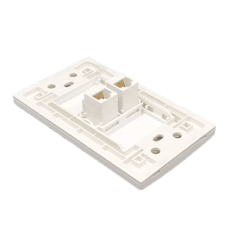 2 Ports CAT6 RJ45 Network US Standard Wall Panel Faceplate With Directly Plug Connector Outlet In White For Ethernet LAN Socket