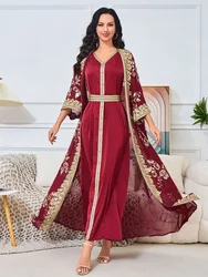 Eid Muslim Suit Women Party Dresses Jalabiya Sashes Vestidos Ramadan Abayas Morocco Dubai Kaftan Islam 2 Piece Set Long Robe